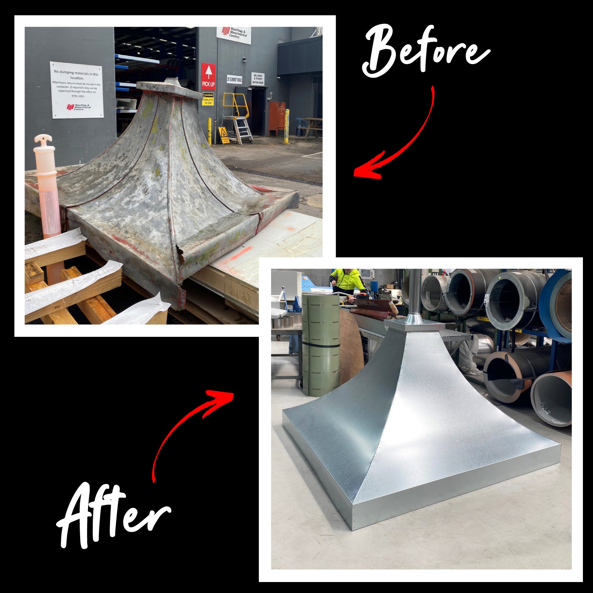 Metal part replacements made by Roofing & Sheetmetal Centre Metal part replacement
